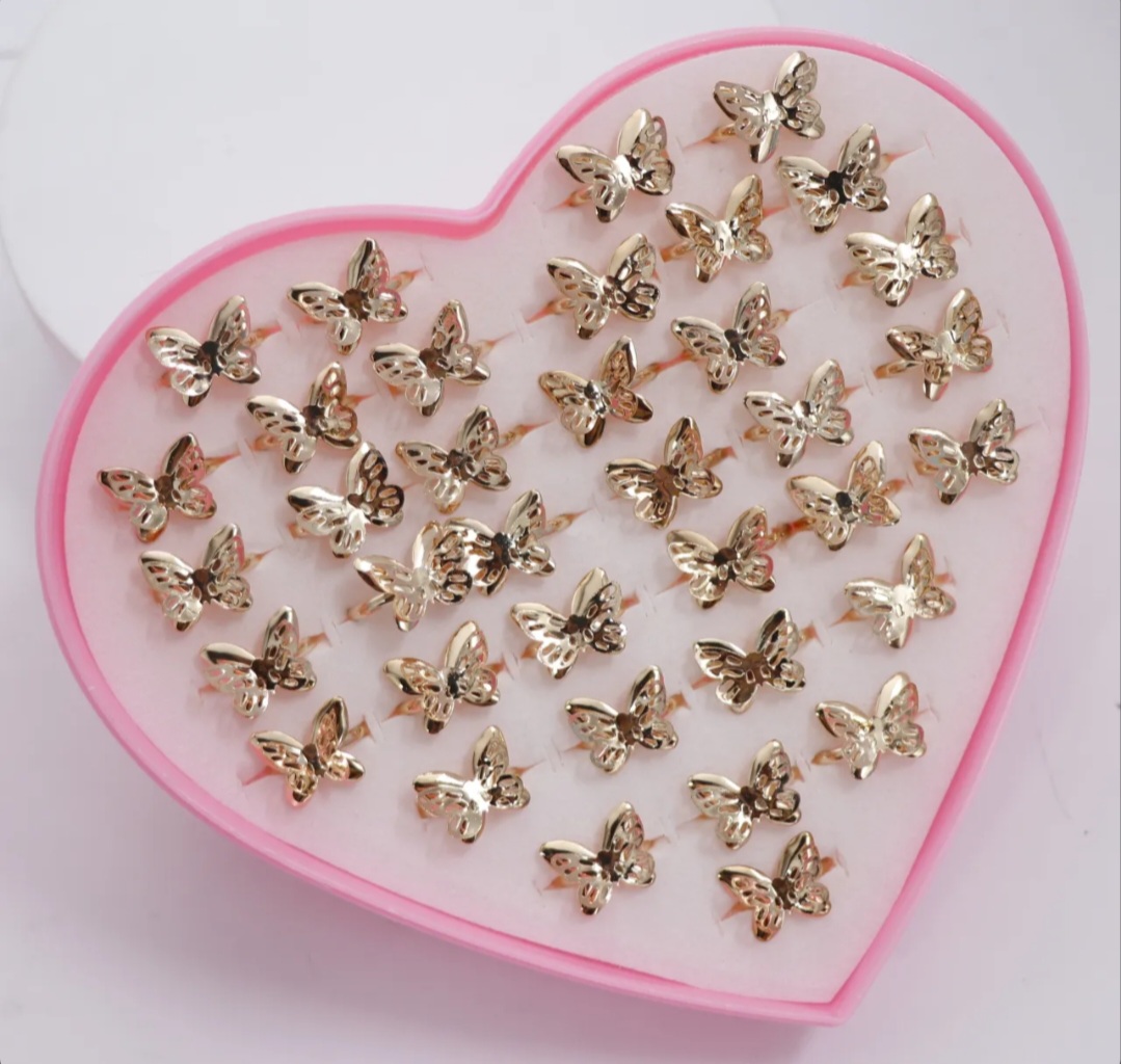 پک انگشتر دخترانه پروانه طلایی 36 عددی فری سایز 75382