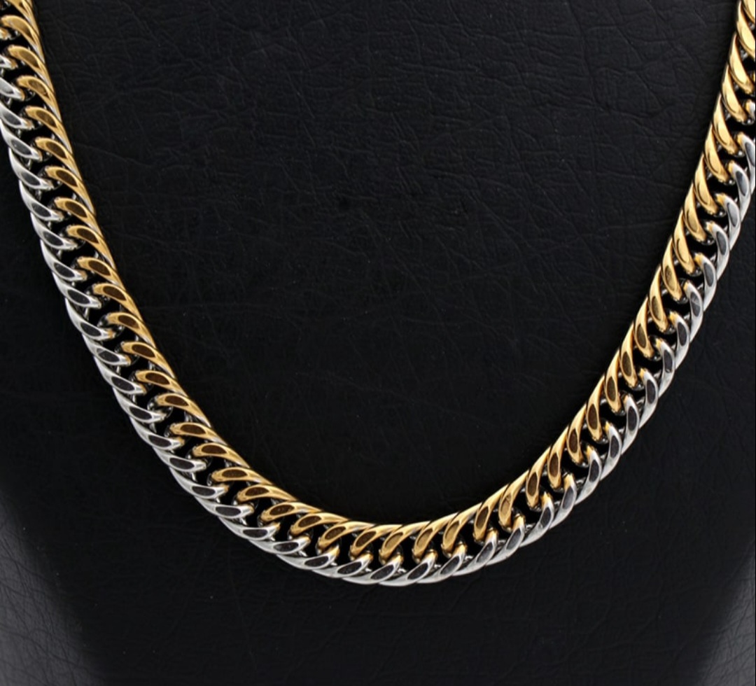 زنجیر استیل مردانه دورنگ 7 میل گردنبند کارتیر 71545