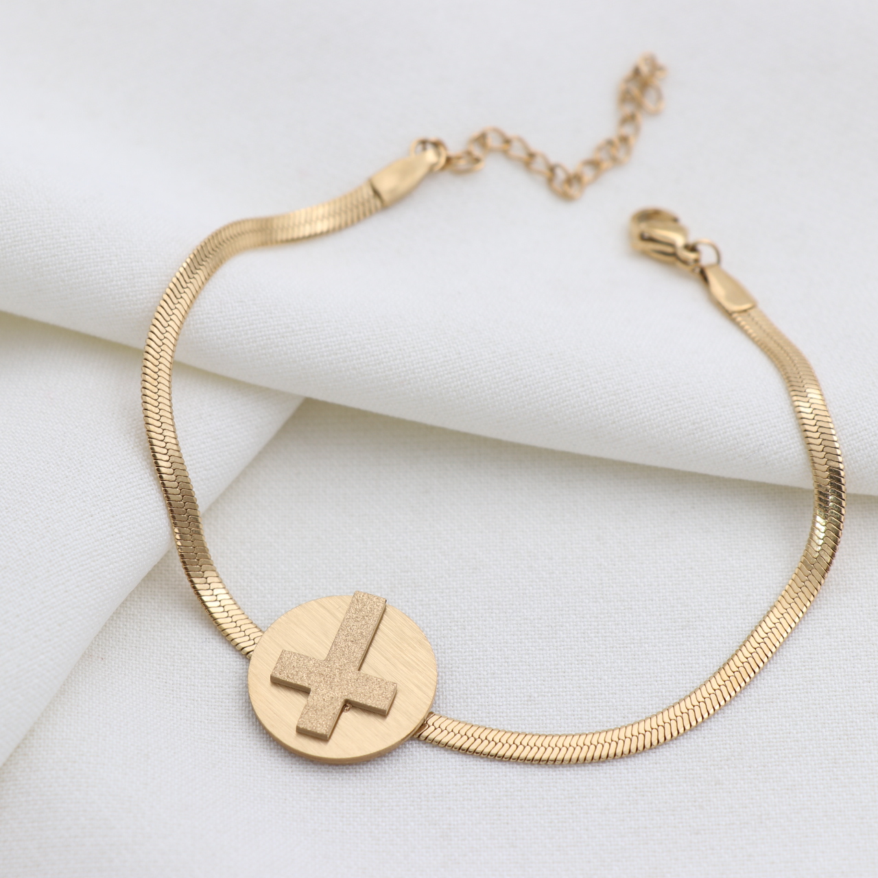 دستبند ماری طلایی زنانه وسط پلاک شاین  ۷۲۹۶۵