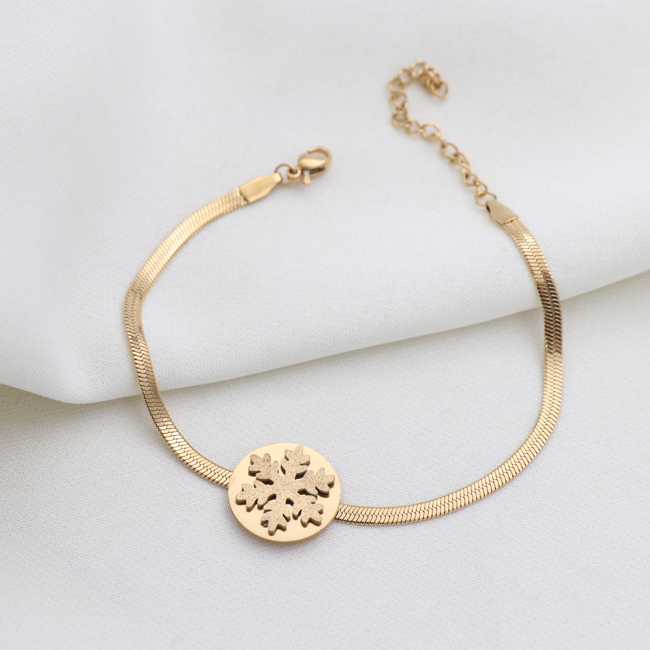 دستبند ماری طلایی زنانه وسط پلاک شاین  ۷۲۹۶۵