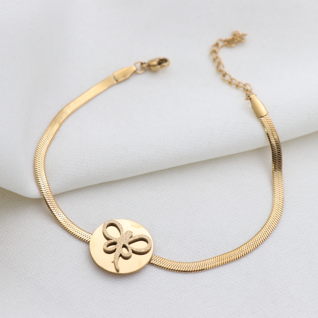 دستبند ماری طلایی زنانه وسط پلاک شاین  ۷۲۹۶۵